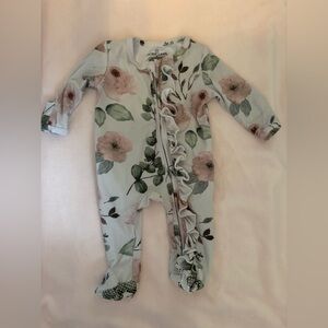 Caden Lane Dusty Rose Floral Baby Onesie with Ruffles